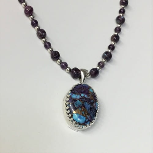 DKC-1096 Necklace Kingman Purple Dahlia  TQ Pendant $180 at Hunter Wolff Gallery